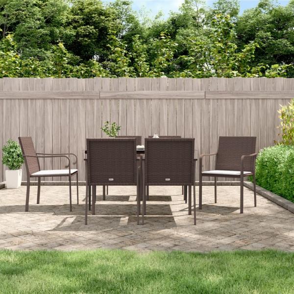ARDEBO.de - 7-tlg. Garten-Essgruppe mit Kissen Poly Rattan und Stahl