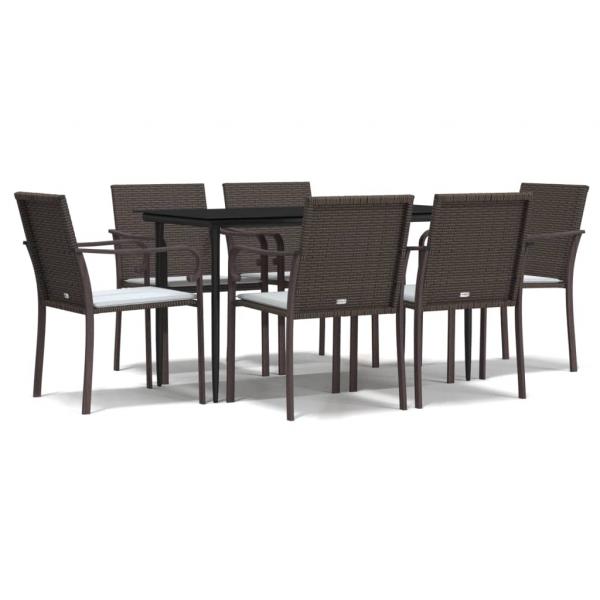 7-tlg. Garten-Essgruppe mit Kissen Poly Rattan und Stahl
