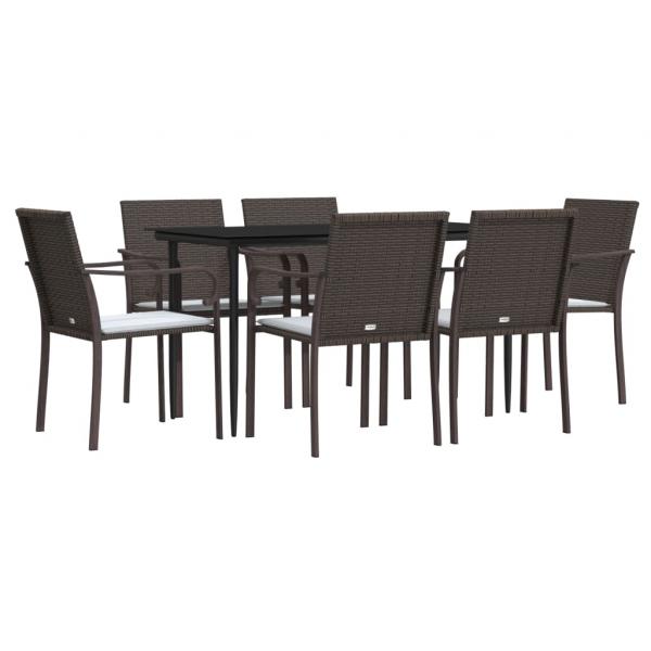 7-tlg. Garten-Essgruppe mit Kissen Poly Rattan und Stahl