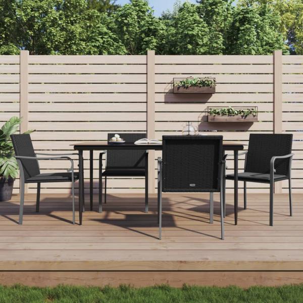 ARDEBO.de - 5-tlg. Garten-Essgruppe mit Kissen Poly Rattan und Stahl