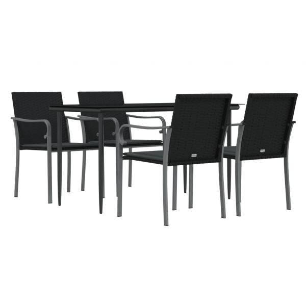 5-tlg. Garten-Essgruppe mit Kissen Poly Rattan und Stahl