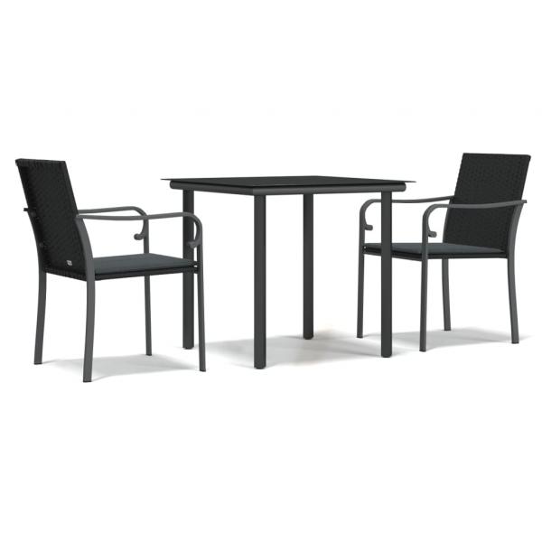 3-tlg. Garten-Essgruppe mit Kissen Poly Rattan und Stahl