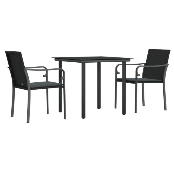 3-tlg. Garten-Essgruppe mit Kissen Poly Rattan und Stahl