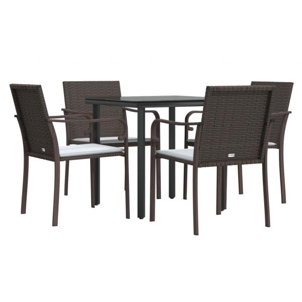 5-tlg. Garten-Essgruppe mit Kissen Poly Rattan und Stahl