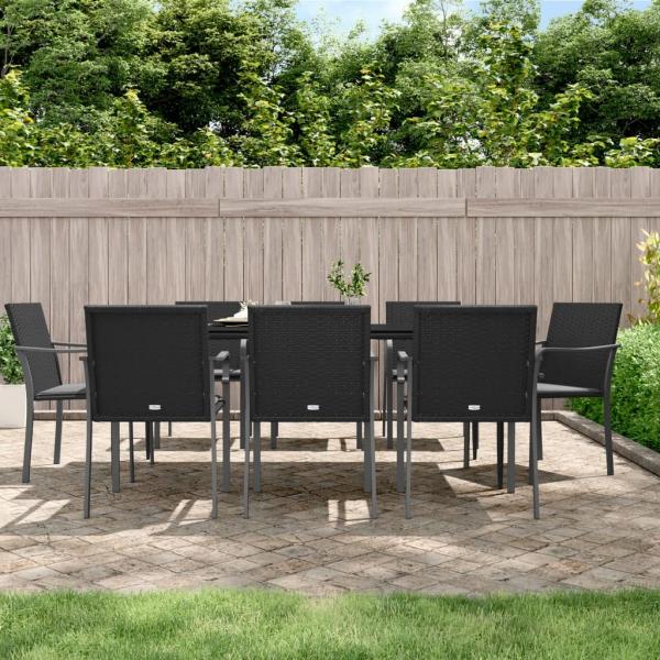 ARDEBO.de - 9-tlg. Garten-Essgruppe mit Kissen Poly Rattan und Stahl