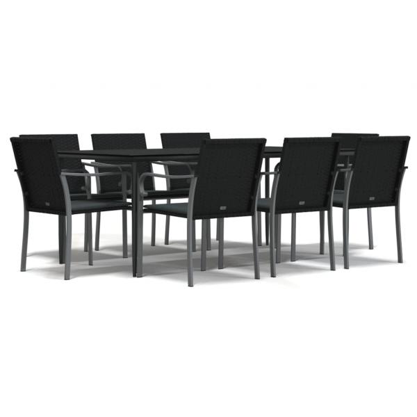 9-tlg. Garten-Essgruppe mit Kissen Poly Rattan und Stahl