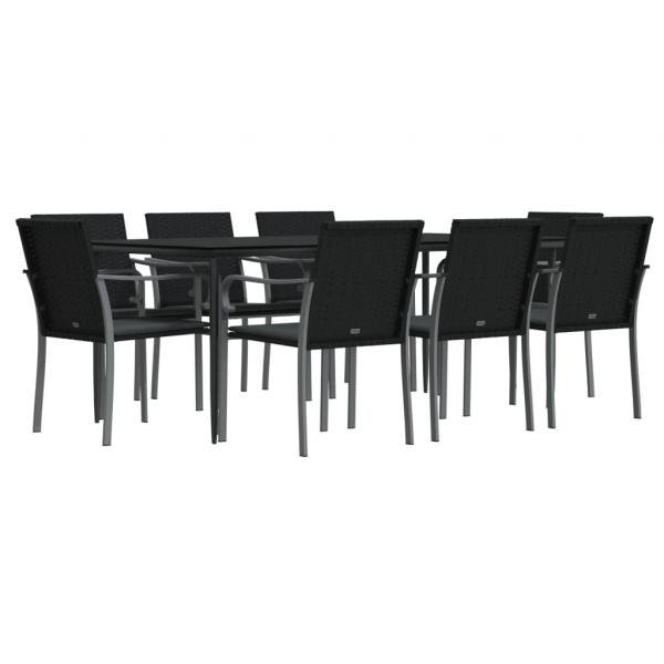 9-tlg. Garten-Essgruppe mit Kissen Poly Rattan und Stahl