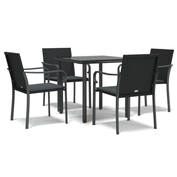 5-tlg. Garten-Essgruppe mit Kissen Poly Rattan und Stahl