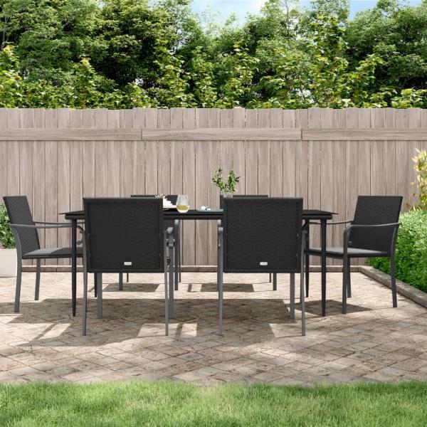 ARDEBO.de - 7-tlg. Garten-Essgruppe mit Kissen Poly Rattan und Stahl