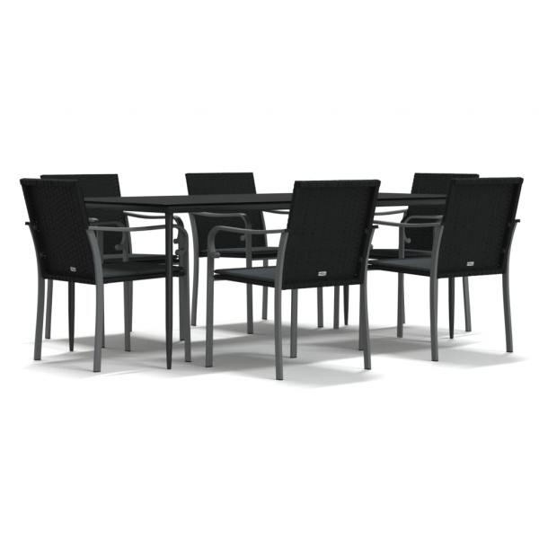 7-tlg. Garten-Essgruppe mit Kissen Poly Rattan und Stahl
