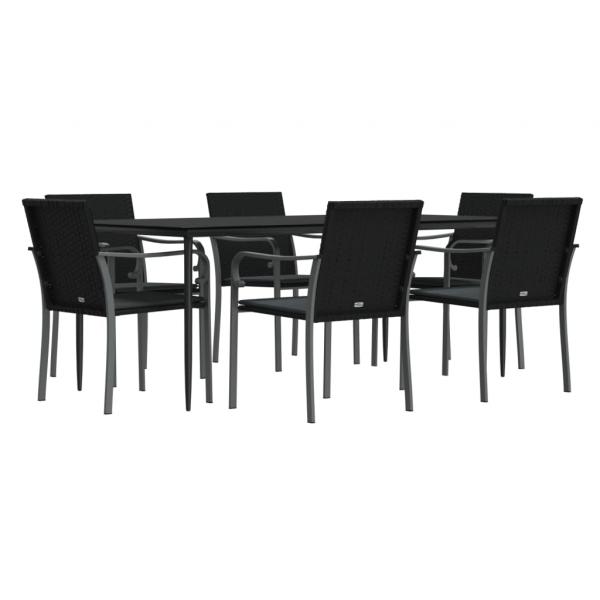 7-tlg. Garten-Essgruppe mit Kissen Poly Rattan und Stahl