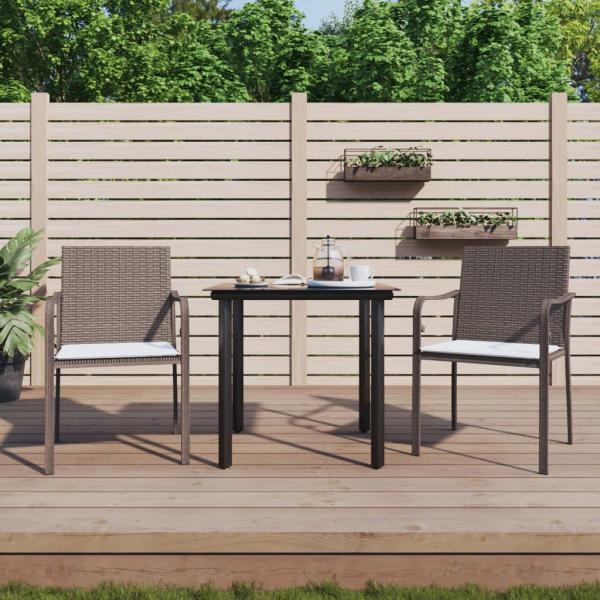 ARDEBO.de - 3-tlg. Garten-Essgruppe mit Kissen Poly Rattan und Stahl