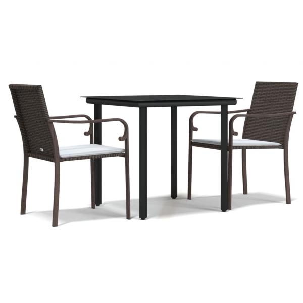 3-tlg. Garten-Essgruppe mit Kissen Poly Rattan und Stahl