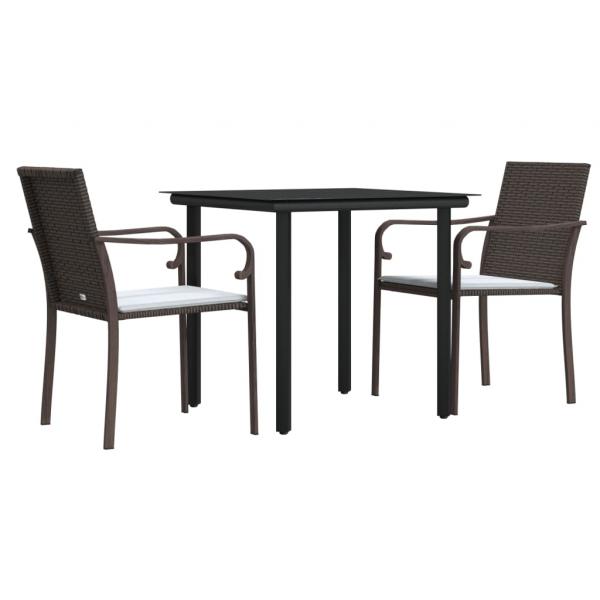 3-tlg. Garten-Essgruppe mit Kissen Poly Rattan und Stahl