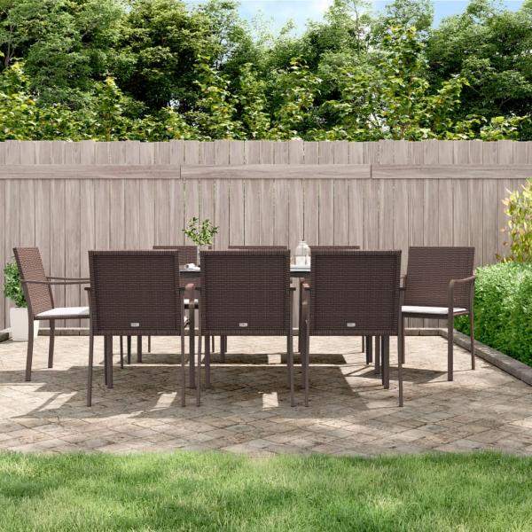 ARDEBO.de - 9-tlg. Garten-Essgruppe mit Kissen Poly Rattan und Stahl