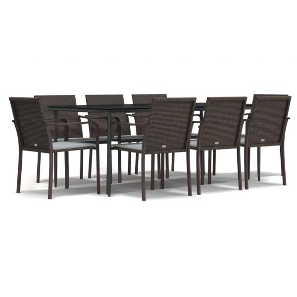 9-tlg. Garten-Essgruppe mit Kissen Poly Rattan und Stahl