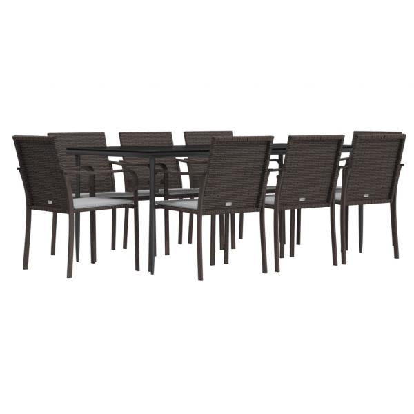 9-tlg. Garten-Essgruppe mit Kissen Poly Rattan und Stahl