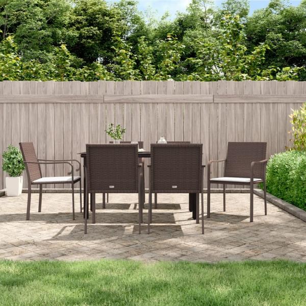 ARDEBO.de - 7-tlg. Garten-Essgruppe mit Kissen Poly Rattan und Stahl