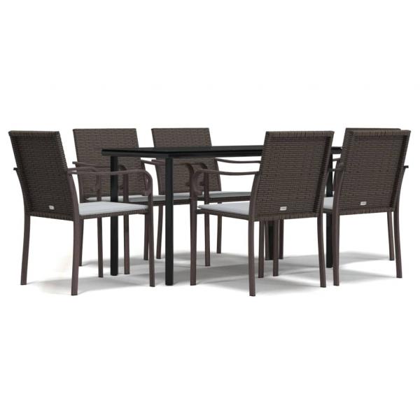 7-tlg. Garten-Essgruppe mit Kissen Poly Rattan und Stahl