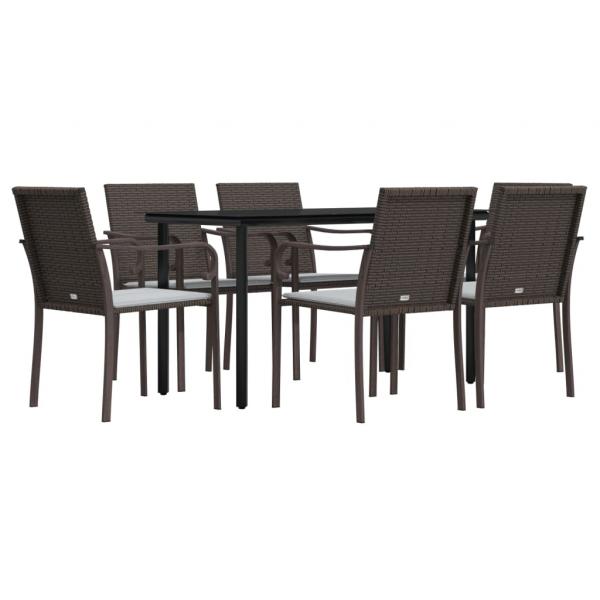7-tlg. Garten-Essgruppe mit Kissen Poly Rattan und Stahl