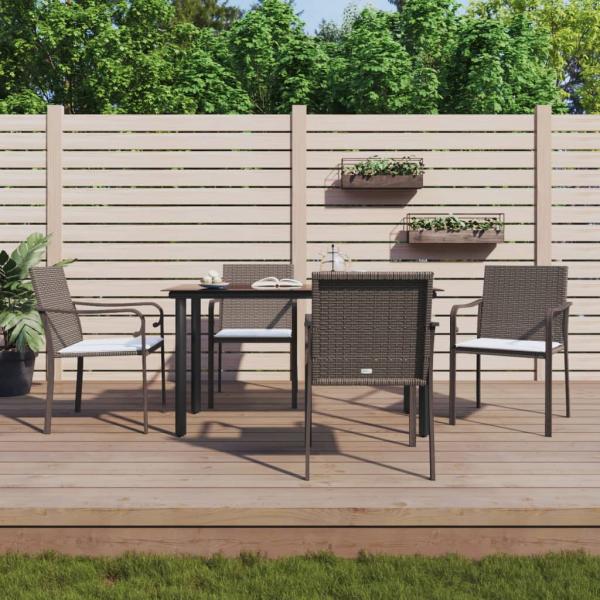 ARDEBO.de - 5-tlg. Garten-Essgruppe mit Kissen Poly Rattan und Stahl