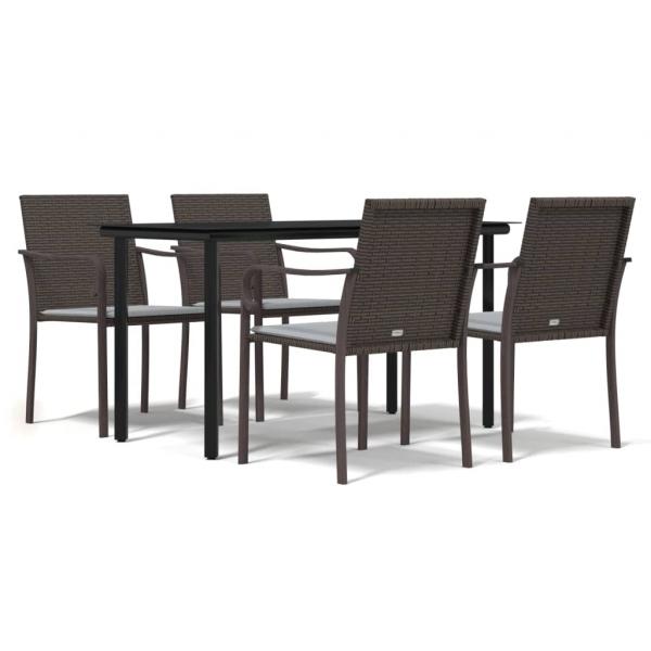 5-tlg. Garten-Essgruppe mit Kissen Poly Rattan und Stahl