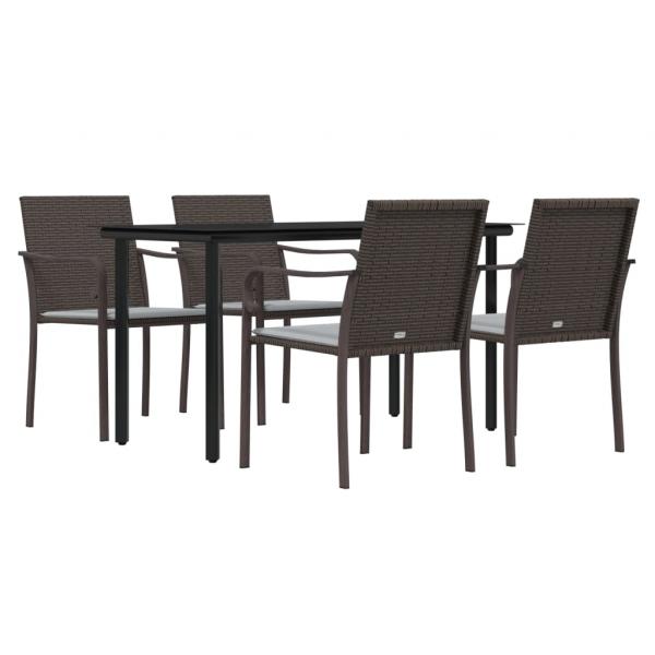 5-tlg. Garten-Essgruppe mit Kissen Poly Rattan und Stahl