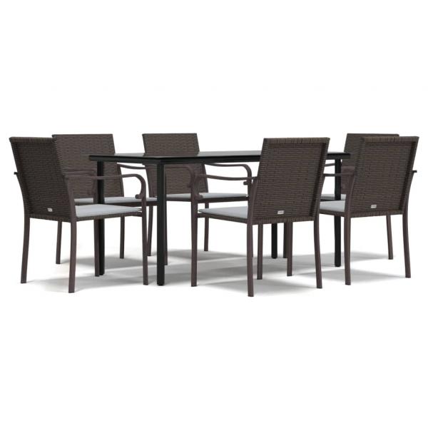 7-tlg. Garten-Essgruppe mit Kissen Poly Rattan und Stahl