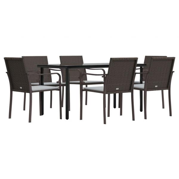 7-tlg. Garten-Essgruppe mit Kissen Poly Rattan und Stahl