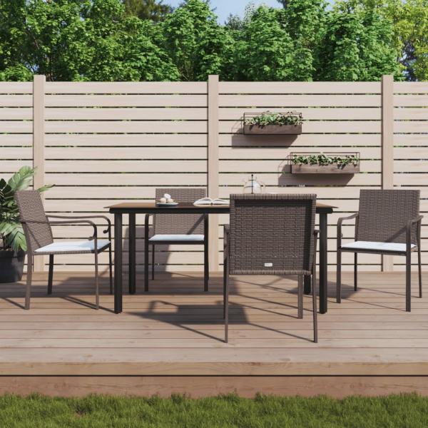 ARDEBO.de - 5-tlg. Garten-Essgruppe mit Kissen Poly Rattan und Stahl