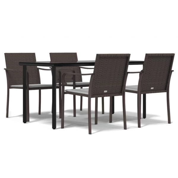 5-tlg. Garten-Essgruppe mit Kissen Poly Rattan und Stahl
