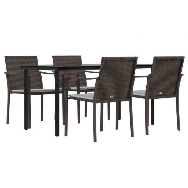 5-tlg. Garten-Essgruppe mit Kissen Poly Rattan und Stahl