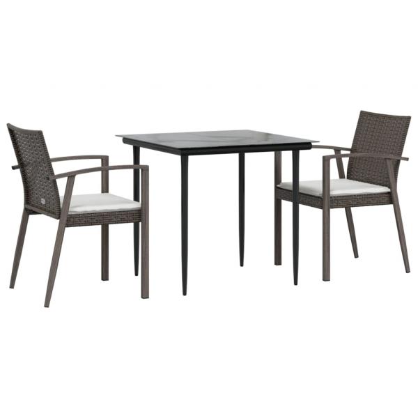 3-tlg. Garten-Essgruppe mit Kissen Poly Rattan und Stahl
