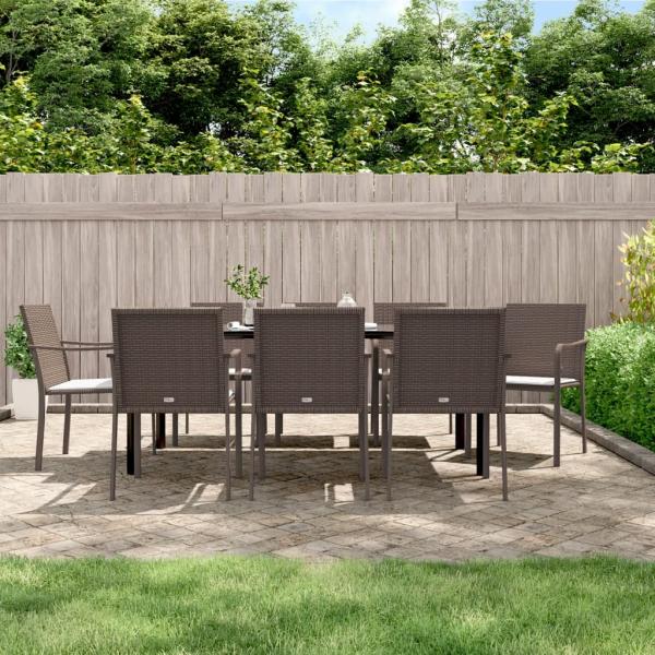 ARDEBO.de - 9-tlg. Garten-Essgruppe mit Kissen Poly Rattan und Stahl