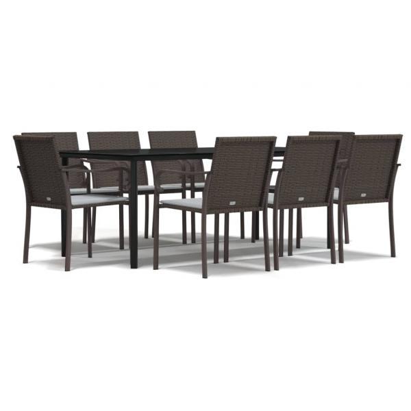 9-tlg. Garten-Essgruppe mit Kissen Poly Rattan und Stahl
