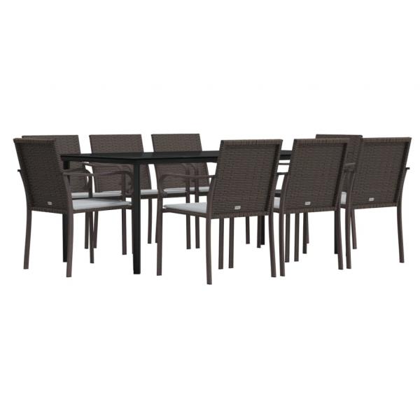 9-tlg. Garten-Essgruppe mit Kissen Poly Rattan und Stahl