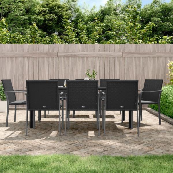 ARDEBO.de - 9-tlg. Garten-Essgruppe mit Kissen Poly Rattan und Stahl