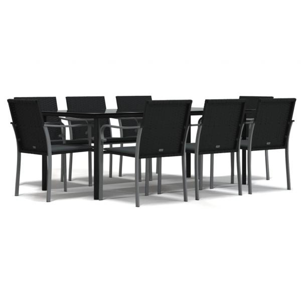 9-tlg. Garten-Essgruppe mit Kissen Poly Rattan und Stahl
