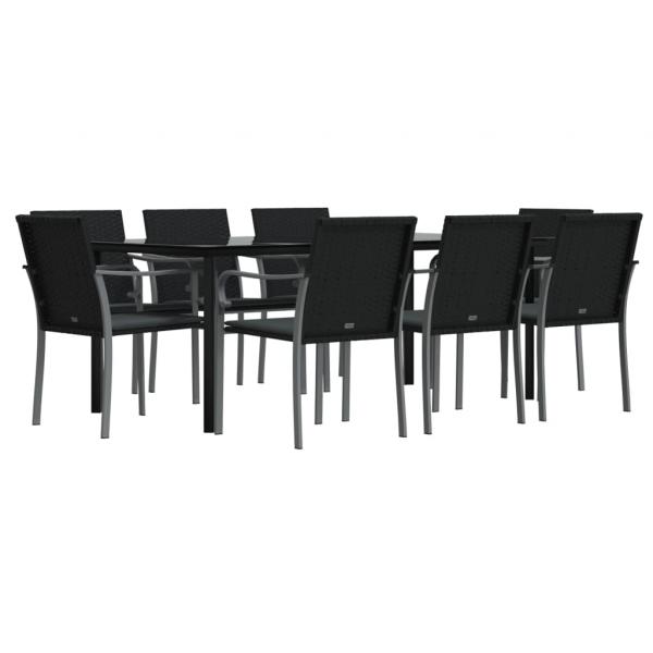 9-tlg. Garten-Essgruppe mit Kissen Poly Rattan und Stahl