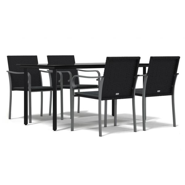 5-tlg. Garten-Essgruppe mit Kissen Poly Rattan und Stahl