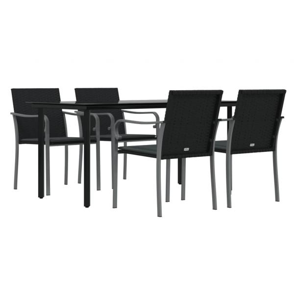 5-tlg. Garten-Essgruppe mit Kissen Poly Rattan und Stahl