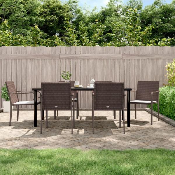 ARDEBO.de - 7-tlg. Garten-Essgruppe mit Kissen Poly Rattan und Stahl