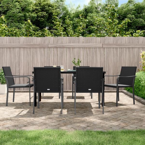 ARDEBO.de - 7-tlg. Garten-Essgruppe mit Kissen Poly Rattan und Stahl
