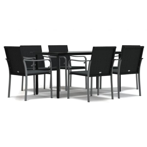 7-tlg. Garten-Essgruppe mit Kissen Poly Rattan und Stahl