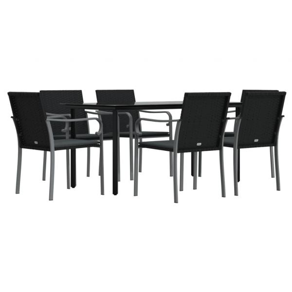 7-tlg. Garten-Essgruppe mit Kissen Poly Rattan und Stahl