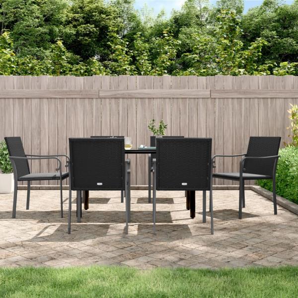ARDEBO.de - 7-tlg. Garten-Essgruppe mit Kissen Poly Rattan und Stahl