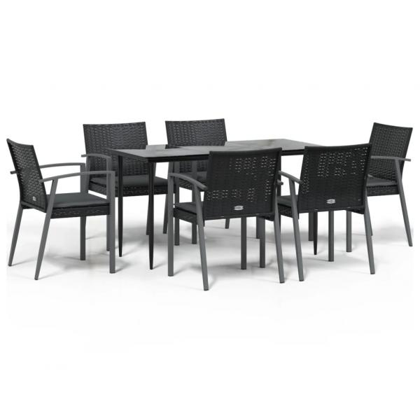 7-tlg. Garten-Essgruppe mit Kissen Poly Rattan und Stahl