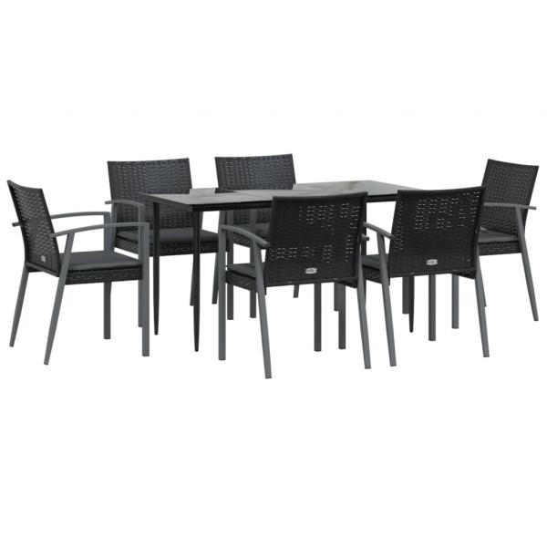 7-tlg. Garten-Essgruppe mit Kissen Poly Rattan und Stahl