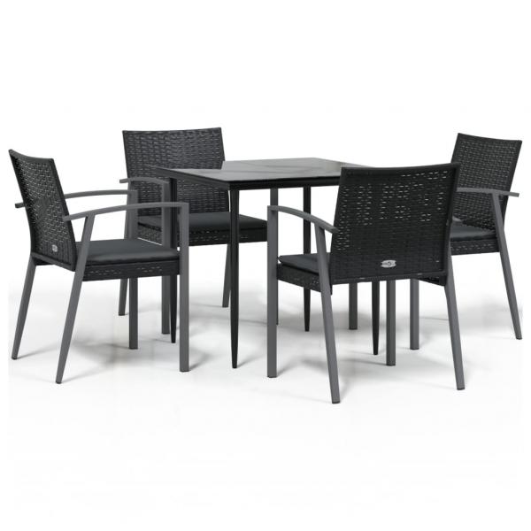 5-tlg. Garten-Essgruppe mit Kissen Poly Rattan und Stahl