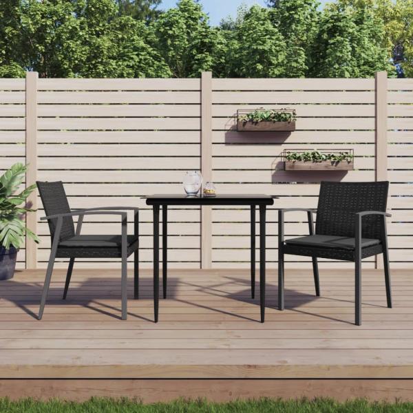 ARDEBO.de - 3-tlg. Garten-Essgruppe mit Kissen Poly Rattan und Stahl